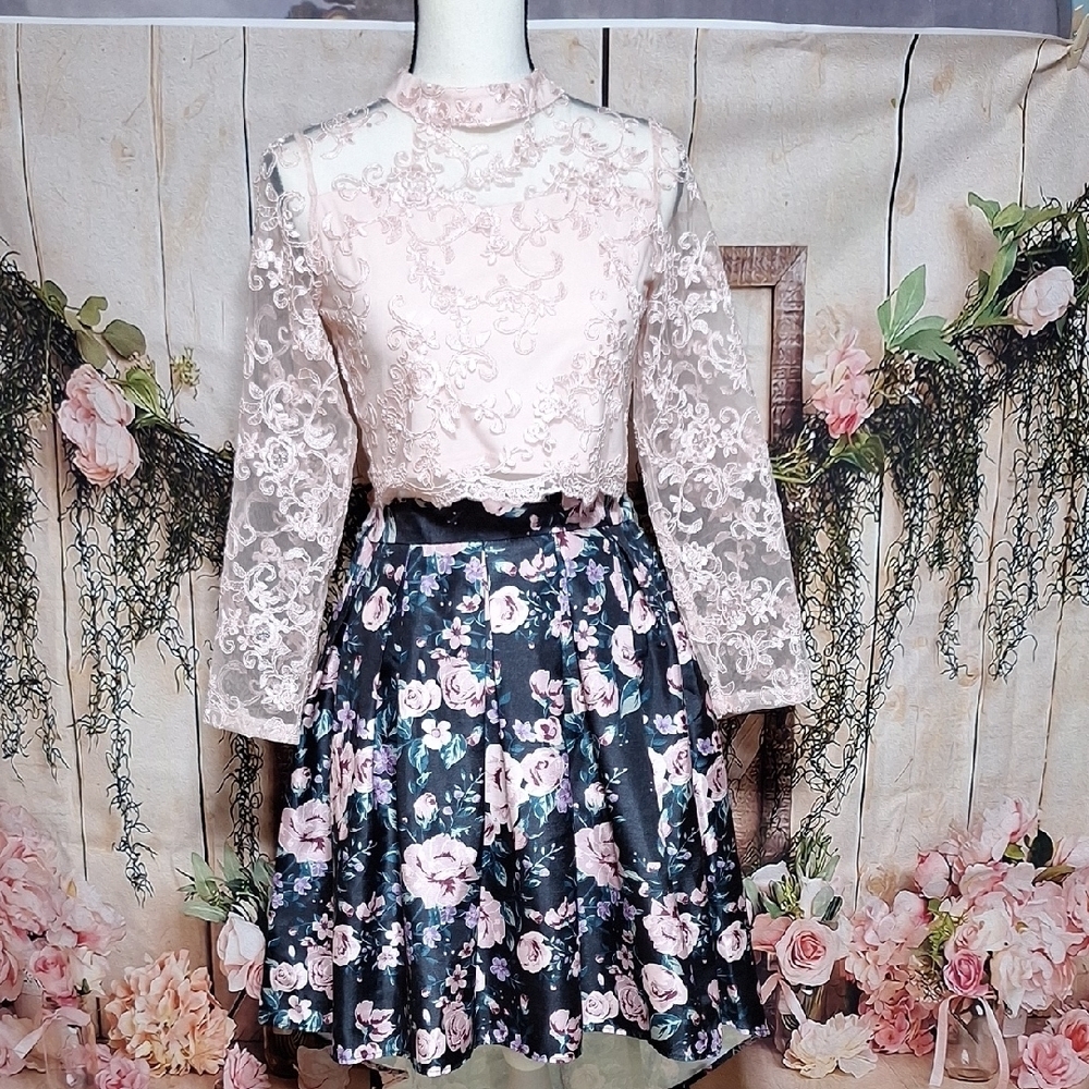 NWT Emily West Pink Lace Top, And Matching Skirt (Girls Size 16)
